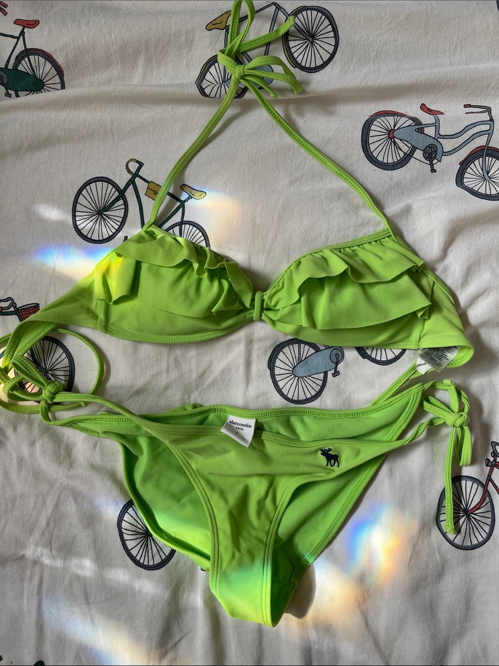 7/$20 Abercrombie Kids Lime Green Ruffle Bikini Top & Tie-Side Bottoms 7/$20